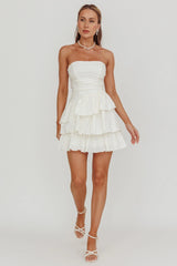 Destini Strapless Layered Frill Mini Dress Off White