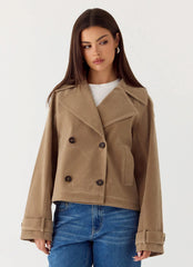 Evan Faux Suede Short Trench Jacket - Tan