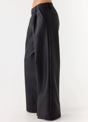 Samuel Low Rise Faux Leather Pants - Black
