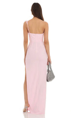 Corset Cross One Shoulder Dress in Pink