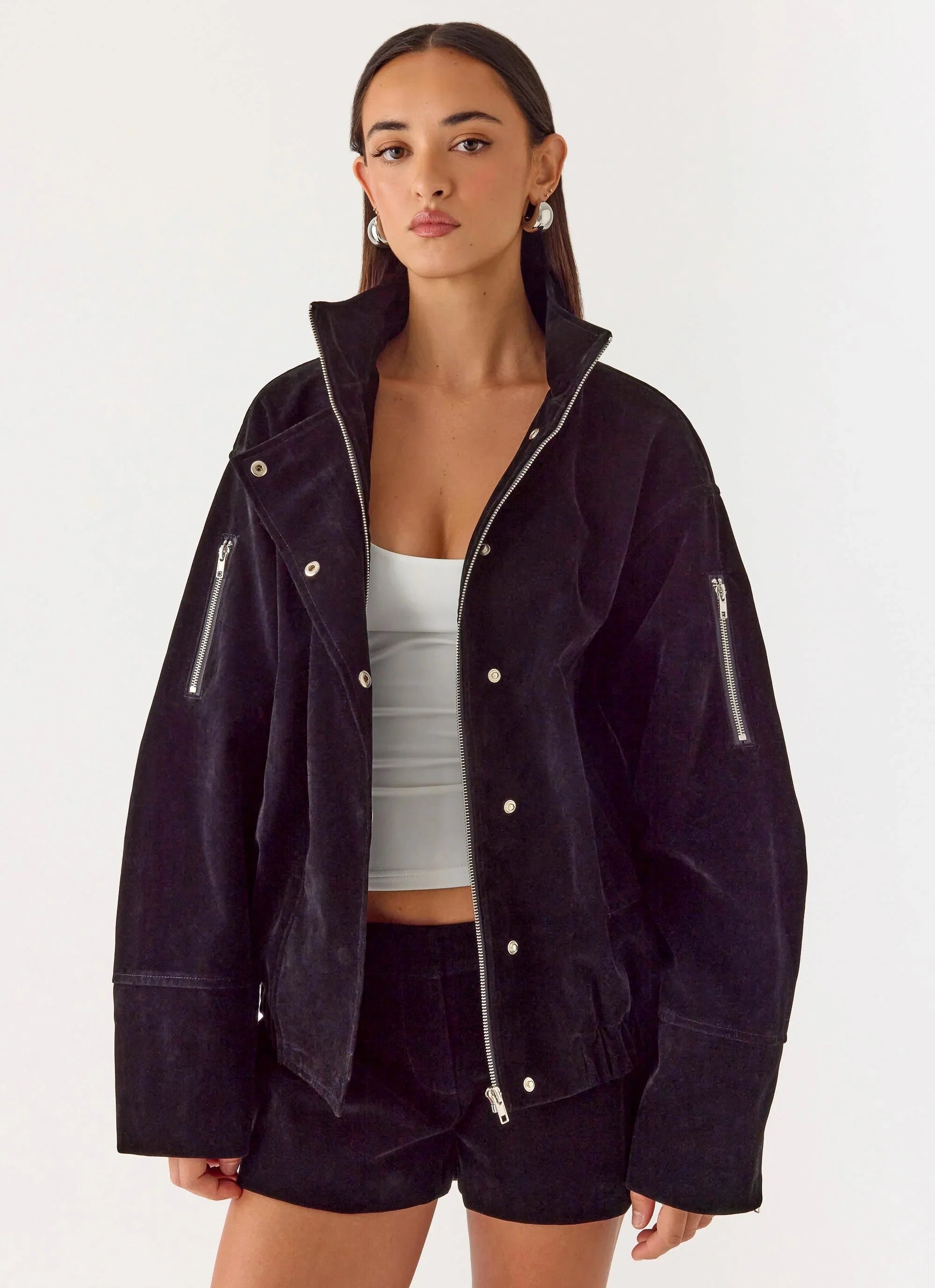 Marlow Faux Suede Jacket - Black