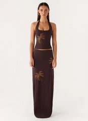 Brienne Beaded Halter Top - Chocolate