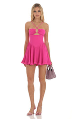 Corset Flare Dress in Hot Pink