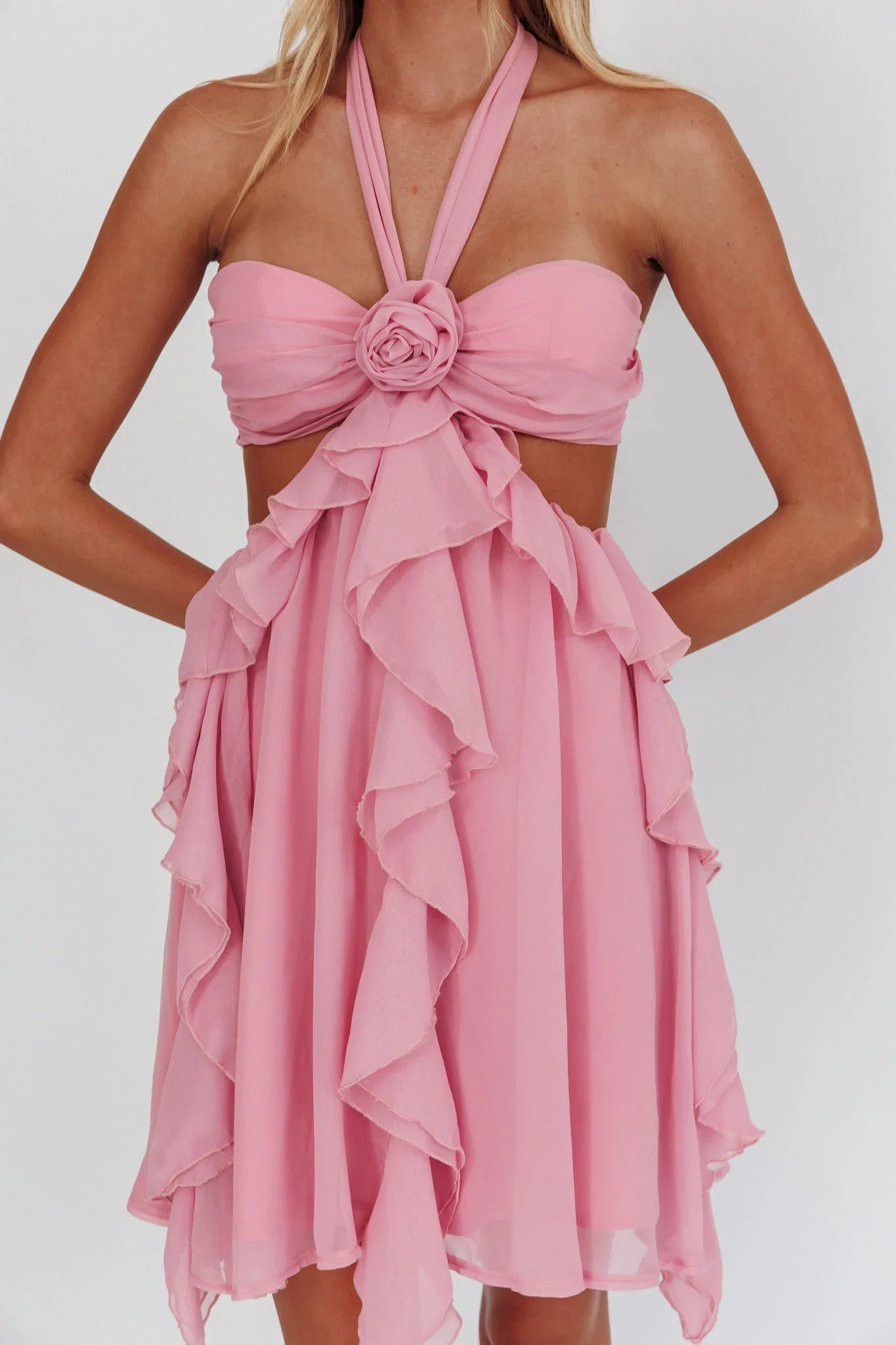 Santiago Cut-Out Ruffle Mini Dress Blush