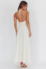 Petronilla Rosette Halterneck Maxi Dress Eggshell