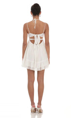 Dotted Lace Mesh Dress in White