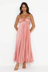 Clouds Of Love Strapless Pleated Maxi Dress Pink